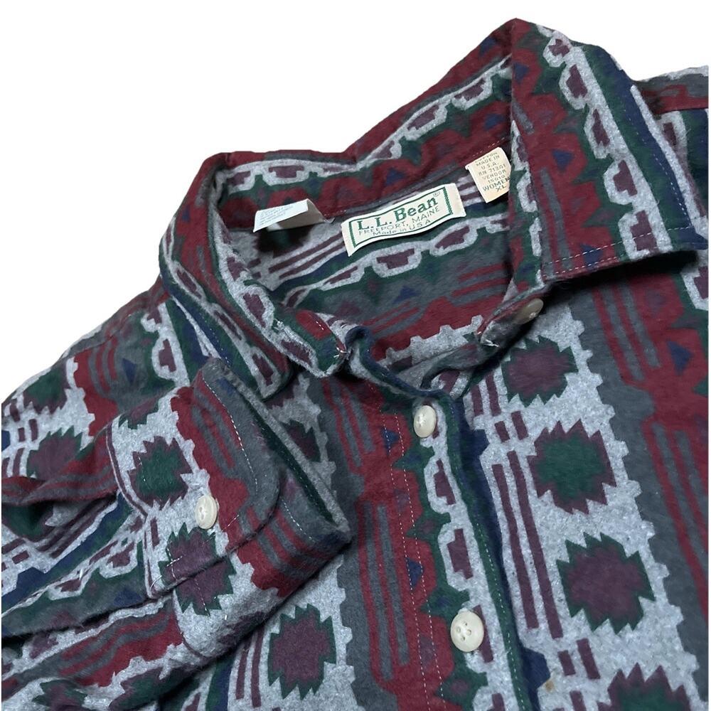 Vintage L.L. Bean Flannel Shirt Womens XL Aztec Print Southwestern Made USA 90s